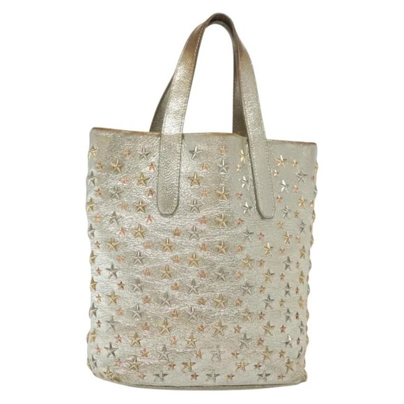 Jimmy Choo Studs Tote Bag Leather Champagne Gold Auth bs28966 - Picture 1 of 16